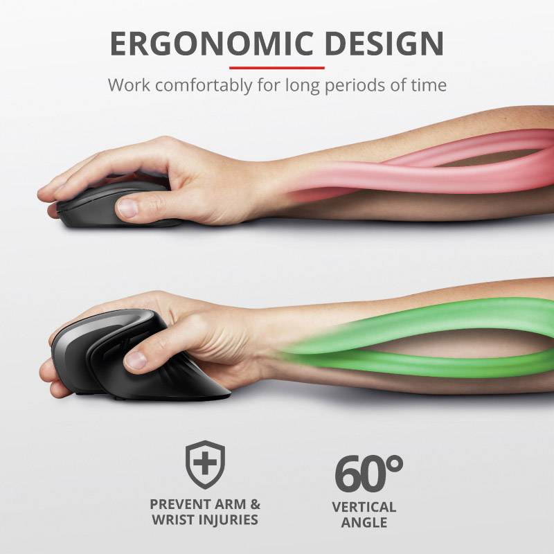 Trust VERRO Mouse ergonomico Senza fili (radio) Ottico Nero 5 Tasti 1600 dpi, 1200 dpi, 600 dpi Ergonomico-26