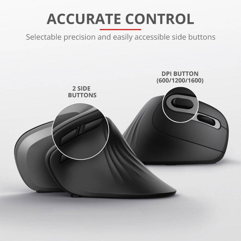 Trust VERRO Mouse ergonomico Senza fili (radio) Ottico Nero 5 Tasti 1600 dpi, 1200 dpi, 600 dpi Ergonomico-28