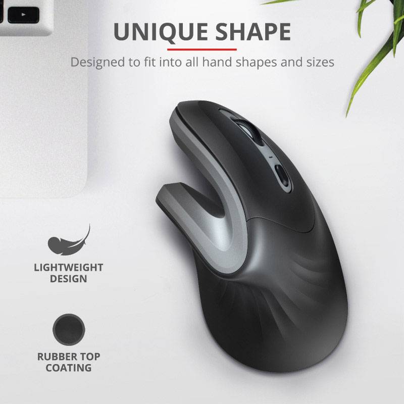 Trust VERRO Mouse ergonomico Senza fili (radio) Ottico Nero 5 Tasti 1600 dpi, 1200 dpi, 600 dpi Ergonomico-30