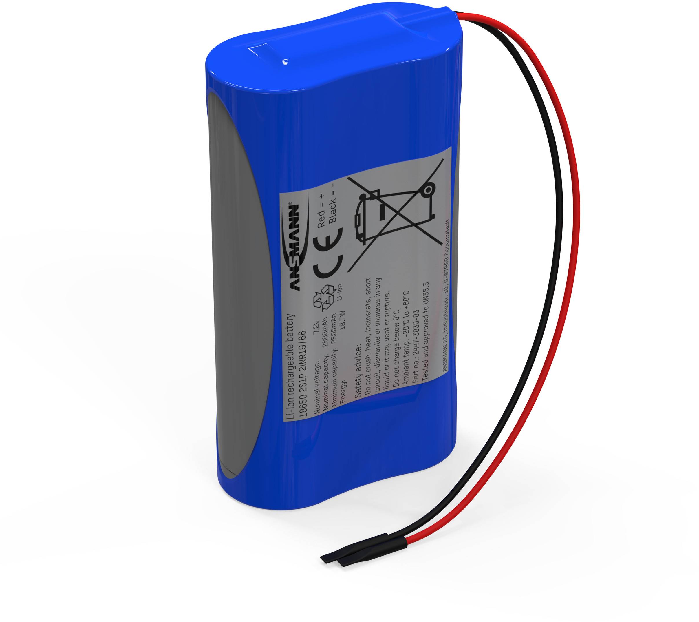 Pacco batteria 2x 18650 Ansmann 2S1P con cavo Li-Ion 7.4 V 2600 mAh-0