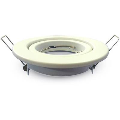 Faretto da incasso bianco con clip a molla per il montaggio a soffitto, adatto per lampadine rotonde.