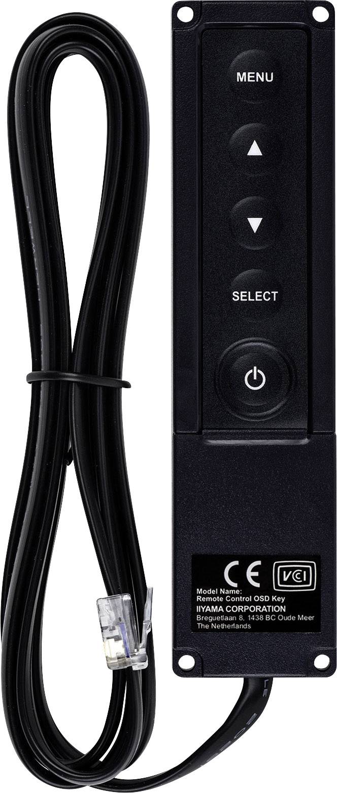 Telecomando con tasti per 'Menu', tasti freccia e 'Selezione', collegato tramite cavo con connettore RJ45.