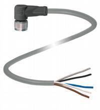 Cavo elettrico grigio con estremità spelate e spina angolata. Ideale per il collegamento a dispositivi elettrici o circuiti.