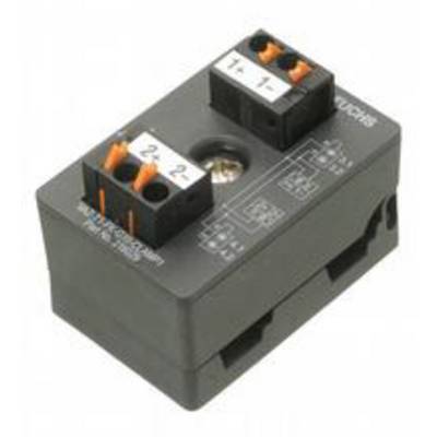 Piccolo componente elettrico, scatola nera con morsetti in alto, contrassegnata con '2+', '2-', '1+', '1-'.