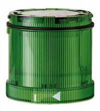 Oggetto cilindrico verde con design a costine, probabilmente parte di una macchina o di un sistema di segnalazione.