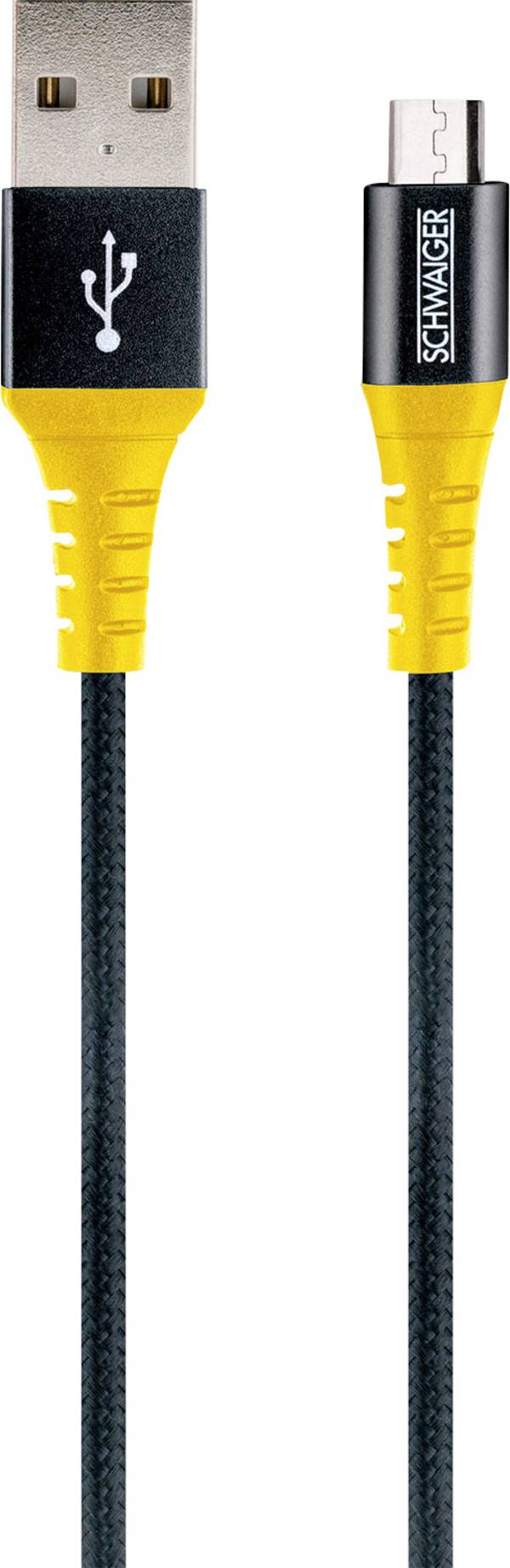 Schwaiger Cavo USB USB 2.0 Spina USB-A, Spina USB-Micro-B 1.20 m Nero, Giallo resistente agli strappi WKUM10511