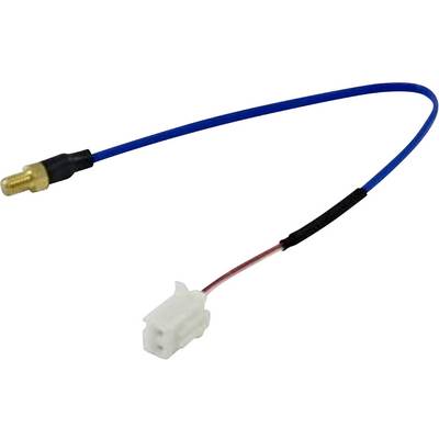 Un cavo coassiale blu con connettore dorato e spina bianca all'altra estremità, per connessioni elettroniche.