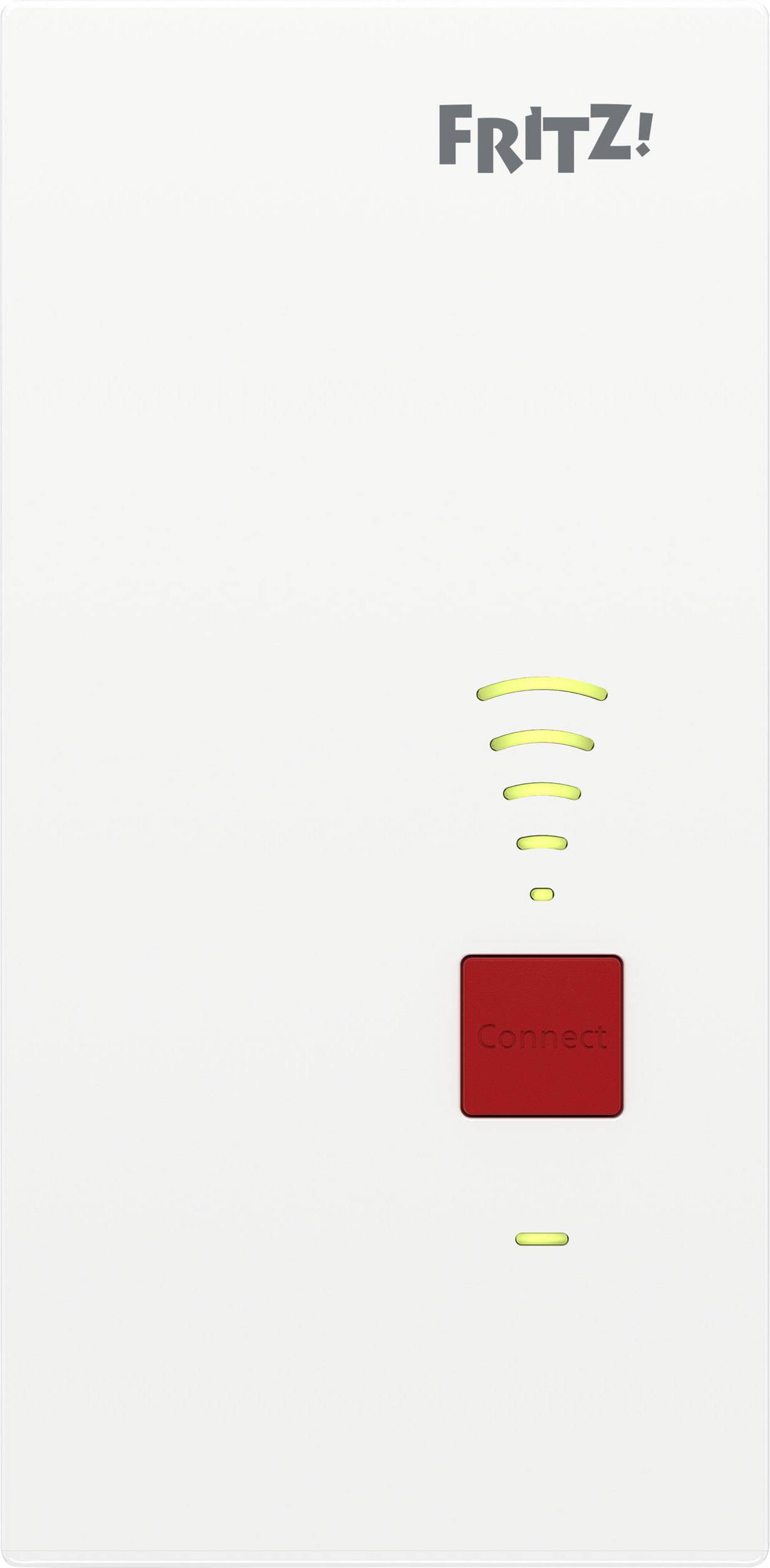 Un ripetitore Wi-Fi con la scritta 'FRITZ!', un simbolo dell'intensità del segnale e un tasto rosso con la scritta 'Connect'.