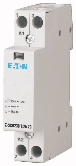 'Contattore di EATON, modello Z-SCH230/1/25-20, 230V, 50Hz, 440V, 25A AC1, per quadri elettrici o comandi elettronici.'