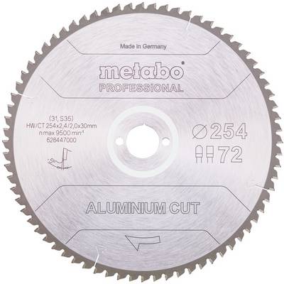Lama circolare per sega circolare Metabo Professional in alluminio, diametro 254 mm, 72 denti, made in Germany.