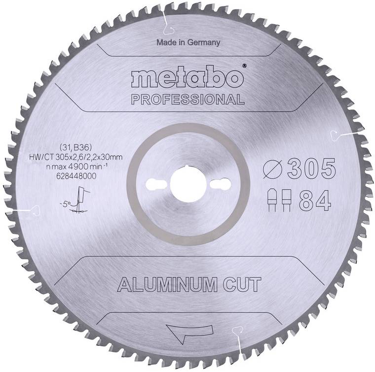 Metabo ALUMINIUM CUT PROFESSIONAL 628448000 Lama circolare 305 x 30 x 2.2 mm Numero di denti: 84 1 pz.