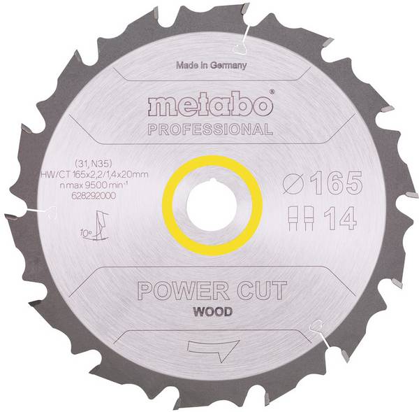 Metabo Power cut wood - professional 628292000 Lama circolare 165 x 20 x 1.4 mm Numero di denti: 14 1 pz.