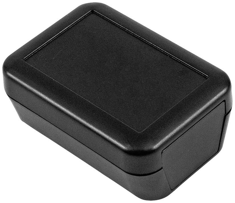 Involucro rettangolare nero in plastica con angoli arrotondati. Nessun pattern o logo riconoscibile. Adatto per componenti elettronici.