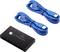 Switch USB 3.0 Renkforce con quattro porte e due cavi USB blu per collegare e commutare dispositivi.