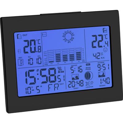 Display stazione meteorologica digitale mostra temperatura esterna 20,6°C e temperatura interna 22,4°C, ora 15:58, data 'VE'.