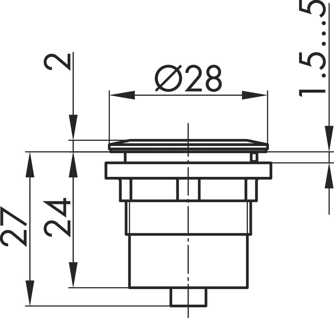 Schema di un disegno tecnico con misure: diametro 28, altezza 27 con dettagli dimensionali intermedi.
