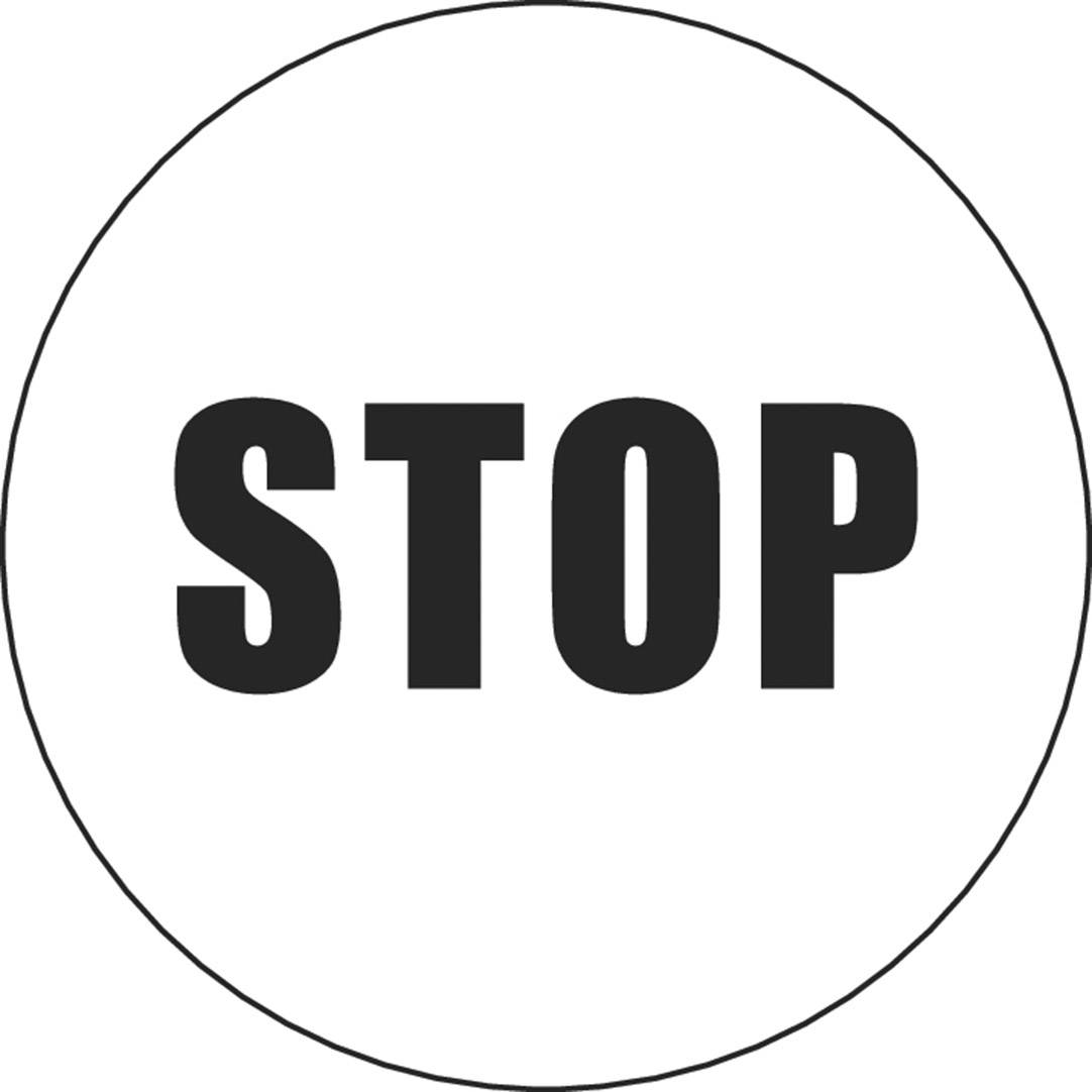 Un cartello rotondo con la parola 'STOP' stampata in grandi lettere nere.