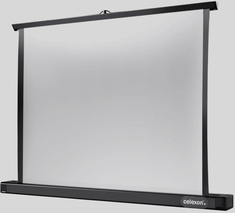 Schermo di proiezione celexon con una cornice stabile, spesso utilizzato per presentazioni o home cinema.