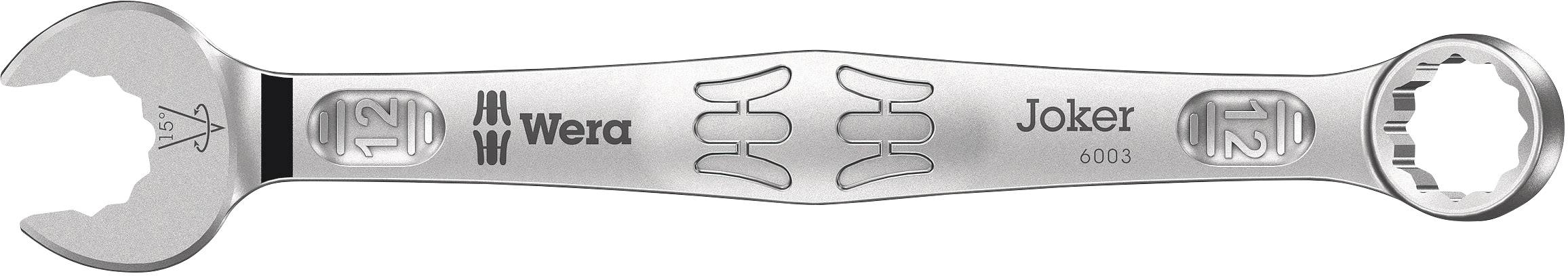 Una chiave inglese in argento del marchio Wera, modello Joker 6003, con ganasce speciali e loghi incisi su entrambi i lati.