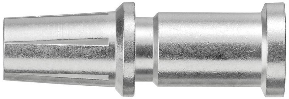 Cono metallico con superficie zigrinata e estremità smussata, con finitura metallica lucente. Utilizzato per applicazioni meccaniche o connessioni.