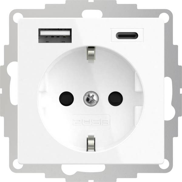 2USB 2U-449511 1 parte presa contatto di terra  con uscita di ricarica USB, Protezione per i bambini, VDE IP20 Bianco puro (RAL 9010)