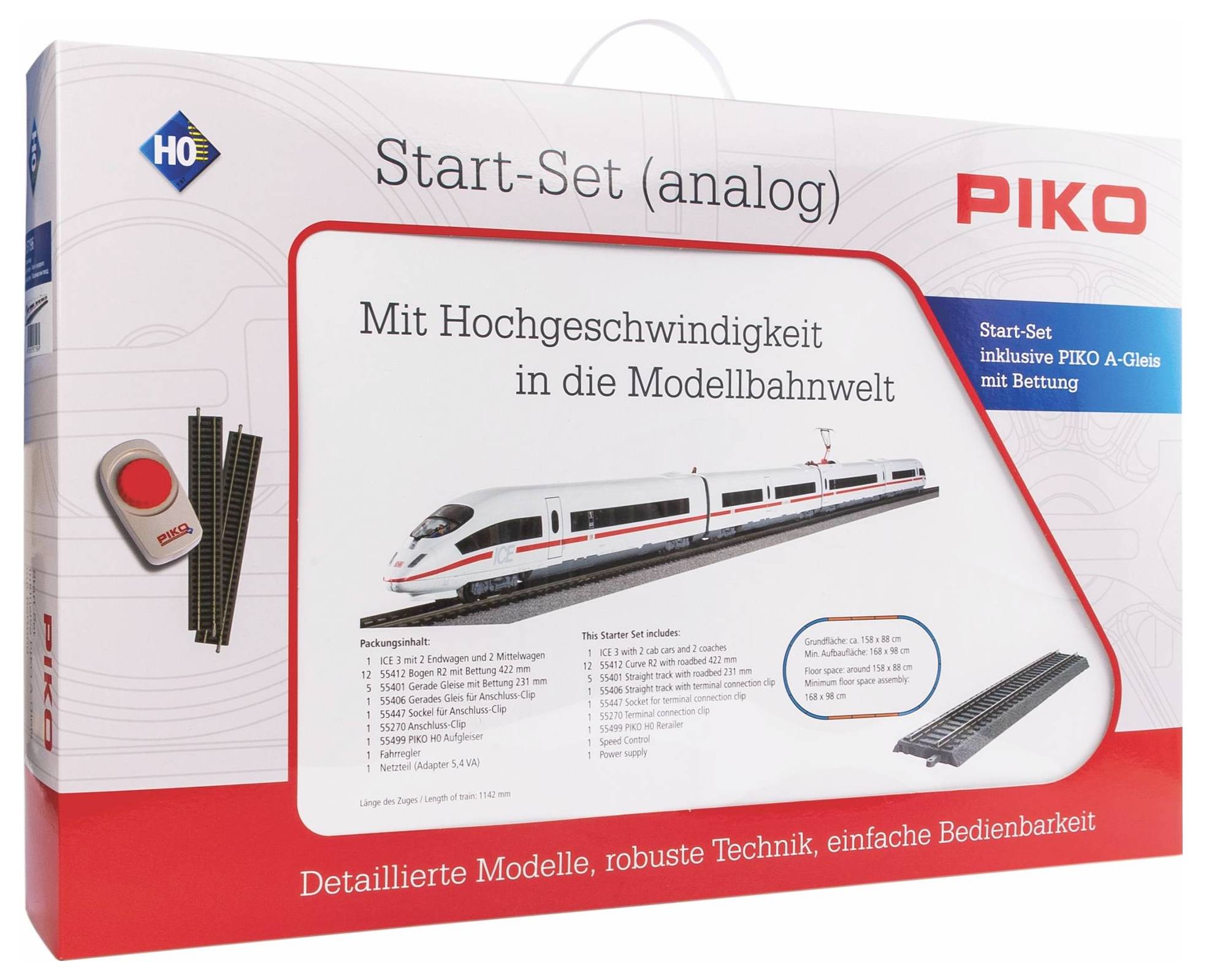 Set di partenza (analogico) PIKO: Confezione che include modello di treno ad alta velocità, binari e controllo. Ideale per principianti nel mondo dei modellini ferroviari.
