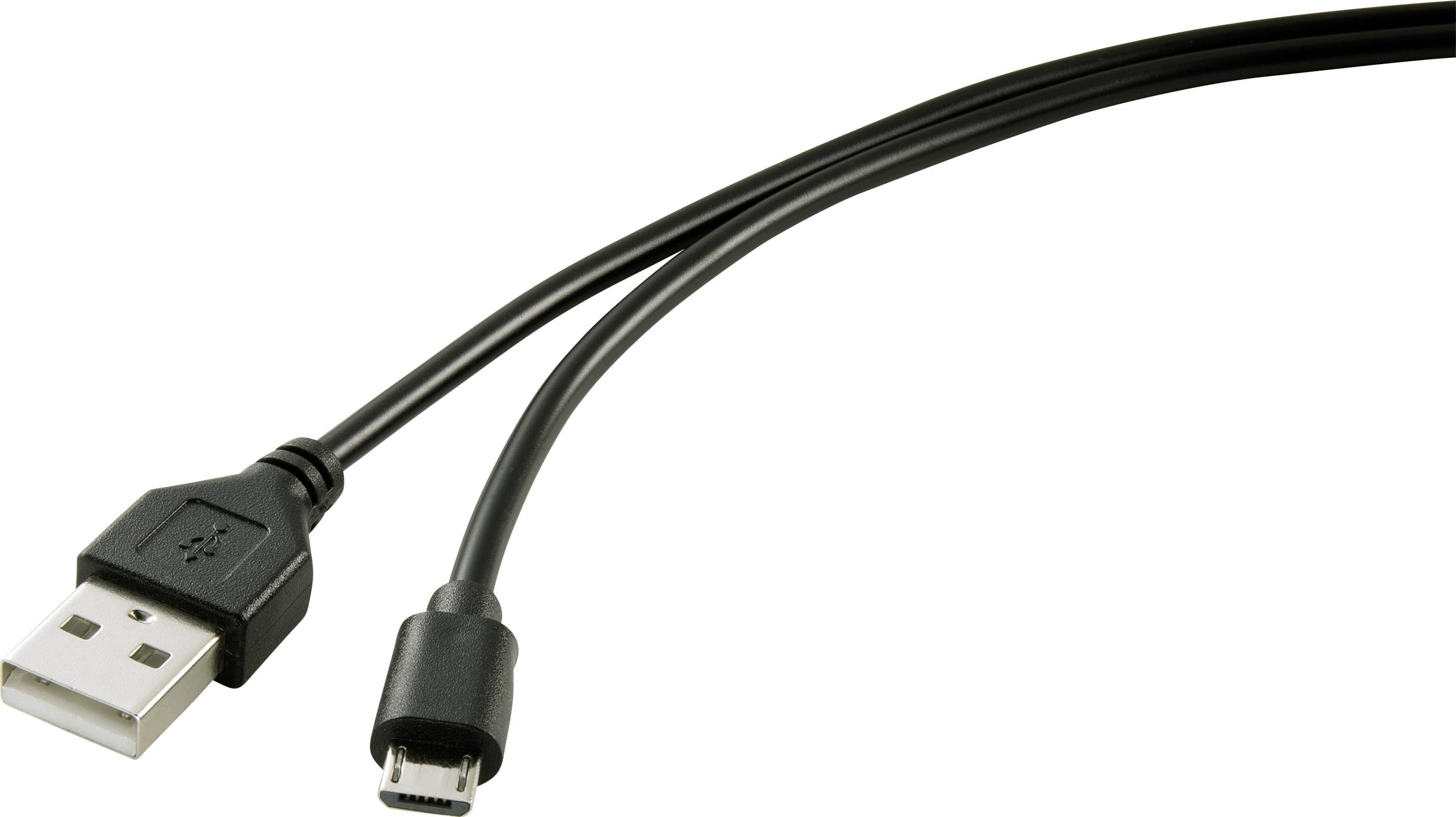 Cavo USB con due estremità: a sinistra un connettore USB standard, a destra un connettore Micro-USB. Utilizzato per la ricarica e il trasferimento dati.