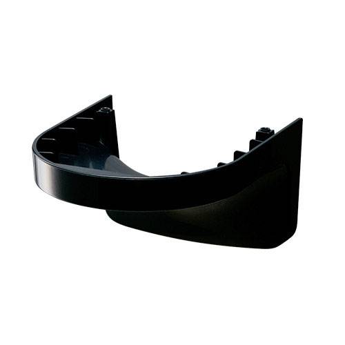 Supporto a parete nero di forma semicircolare, idoneo a sostenere piccoli dispositivi o oggetti.
