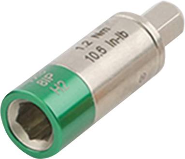 Inserto per chiave a bussola con attacco esagonale, etichettatura riporta 'H2', '1/2 Pollice', '10.9 in-lb'. Metallico con anello verde.