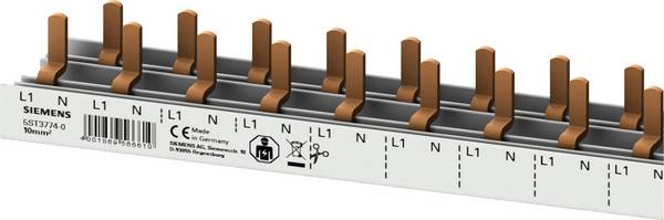 Siemens 5ST37740 guida pin.compatta, collegamento 10mm2 1p/N dispositivo compatto 1 te protetto da contatto accidentale Sbarre collettrici Numero di righe 2 Multicolore 10 mm² 63 A 230 V Tipo di conduttore = L, N 1 pz.