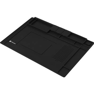 Tappetino nero in silicone con diversi scomparti e sezioni per organizzare utensili e piccoli componenti.