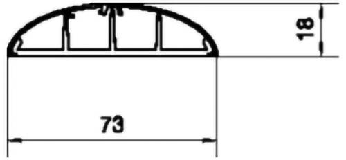 Disegno tecnico di una parte a forma di cupola con larghezza di 73 e altezza di 18, che mostra linee di segmento interne e frecce di quotatura.