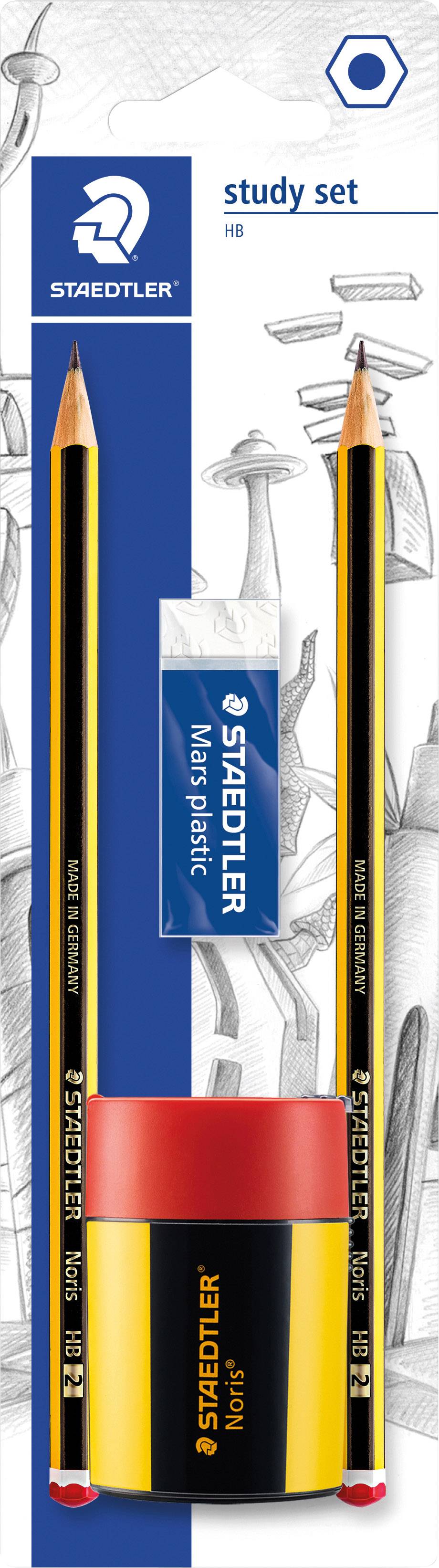STAEDTLER 120 Confezione da 2 penne grafite 2hb esagonale + 1 temperamatite con deposito + 1 gomma in plastica mars stro-0