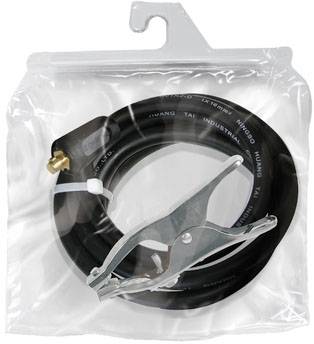 Borsa di plastica trasparente con un tubo nero e una graffetta metallica al suo interno, probabilmente un set di accessori.