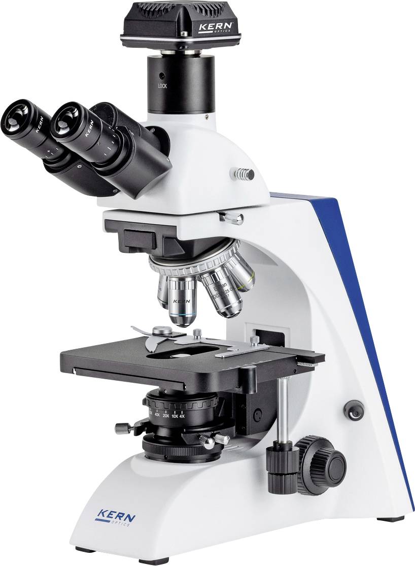 Un microscopio bianco da laboratorio con base nera e multiple lenti, adatto per indagini scientifiche dettagliate.
