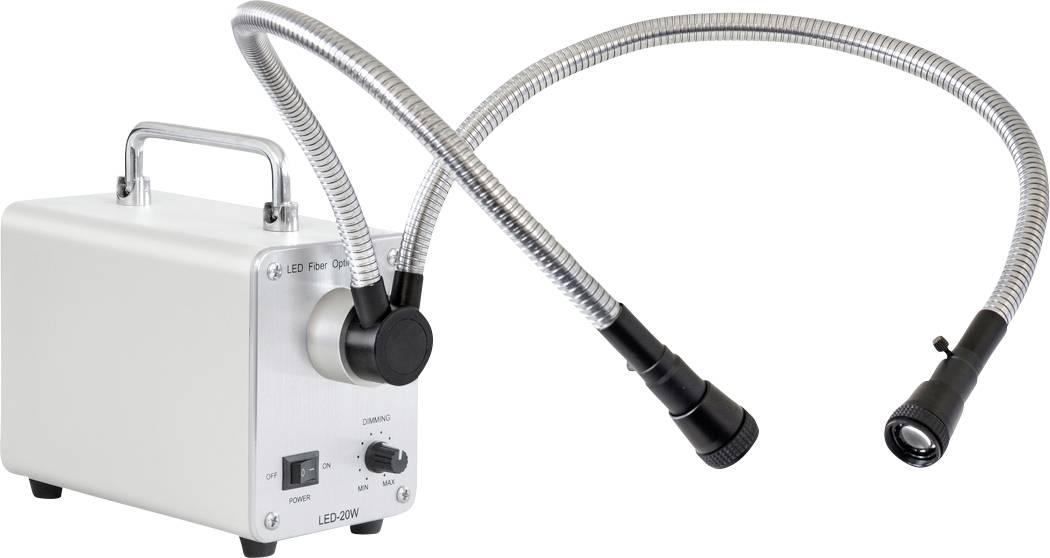 Un dispositivo di illuminazione LED portatile con due colli di cigno flessibili e teste luminose, ideale per un'illuminazione precisa e mirata.