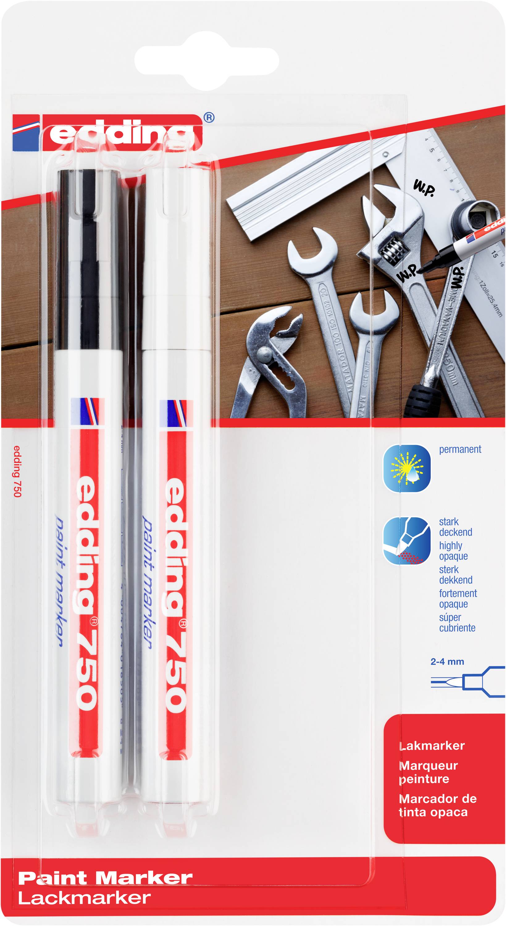 Edding 750 Paint Marker 4-750-2-3999 Marcatore a vernice Nero, Bianco 2 mm, 4 mm-0