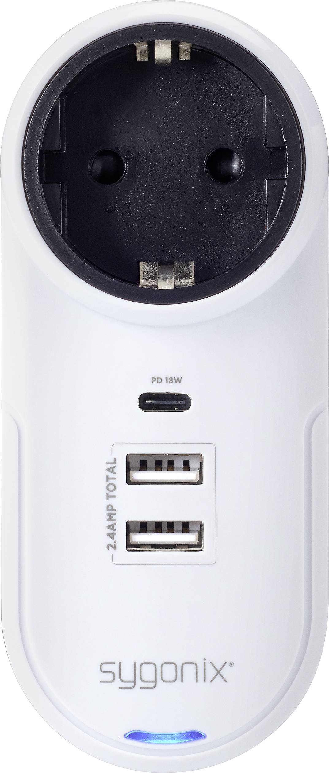 Presa USB di Sygonix con due porte USB, 18W PD e potenza totale di 2,1A. Ideale per caricare contemporaneamente più dispositivi.