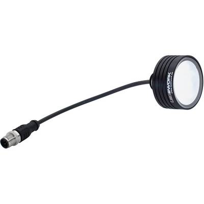 Lampada LED nera con cavo lungo e spina, adatta per ambienti di lavoro industriali. Corpo lampada cilindrico con scritta.