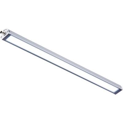 Una lunga striscia luminosa LED rettangolare con cornice argentata. La striscia è illuminata in modo uniforme e non mostra lampadine visibili.