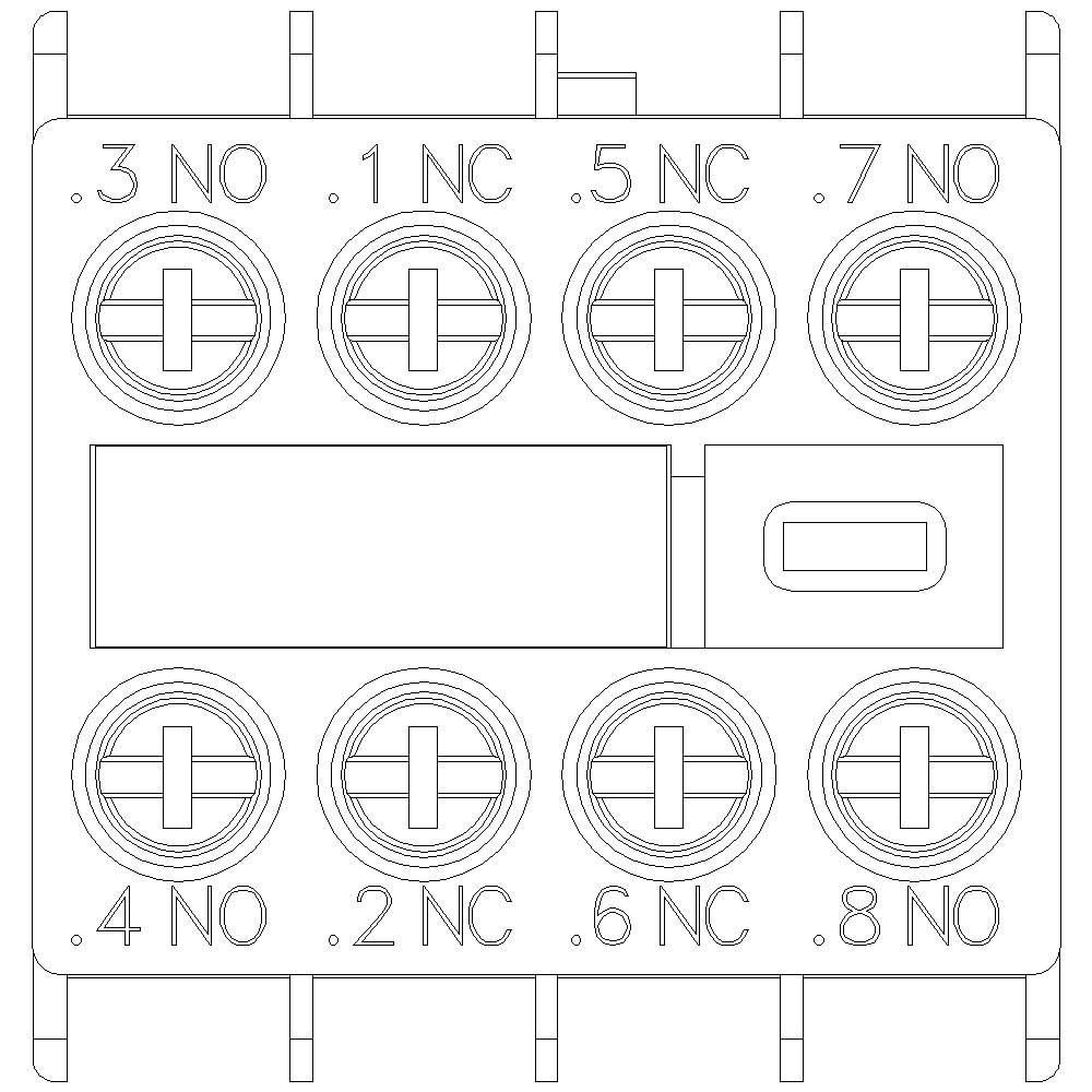 Diagramma di un connettore elettrico con otto morsetti numerati, contrassegnati come NO e NC.