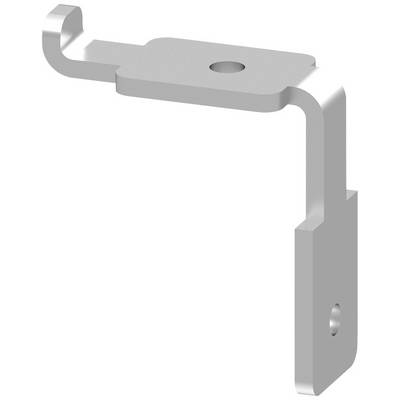 Supporto metallico con braccio curvato e due fori di fissaggio.