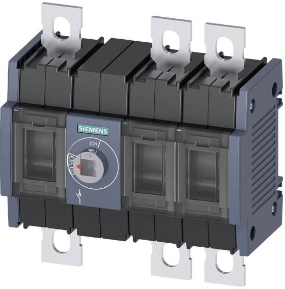 Interruttore industriale Siemens, tripolare, per il controllo di dispositivi elettrici. Mostra una leva per l'accensione e lo spegnimento.