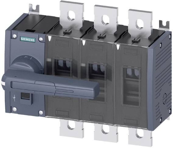 'Un interruttore elettrico principale Siemens con una grande leva per accendere e spegnere, montato su un telaio metallico.'