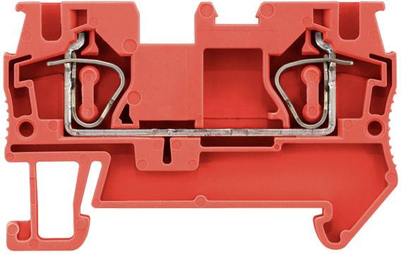 Un connettore elettrico rosso con contatti metallici, utilizzato per collegare fili all'interno di quadri elettrici.