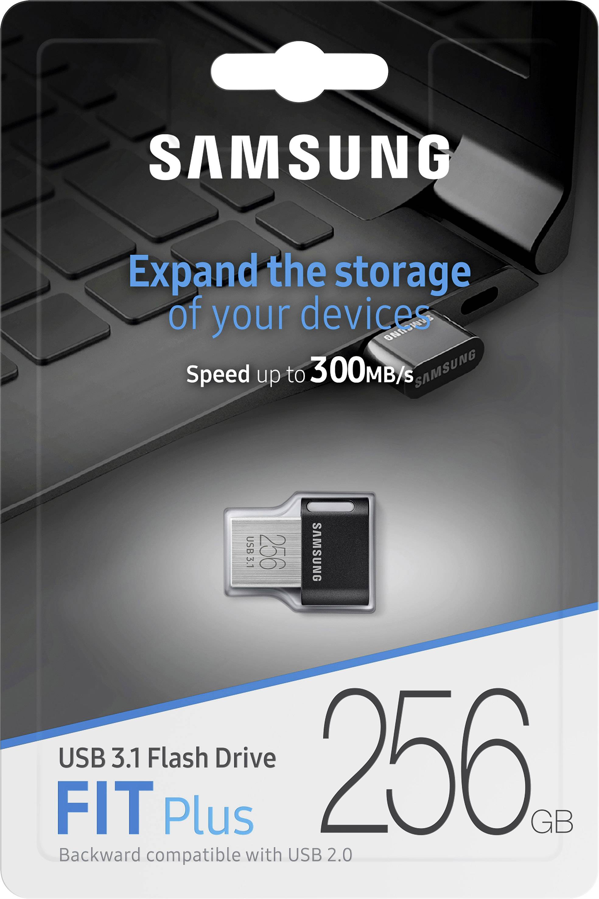 Chiavetta USB 3.1 Samsung FIT Plus, 256 GB, velocità fino a 300 MB/s, retrocompatibile con USB 2.0.