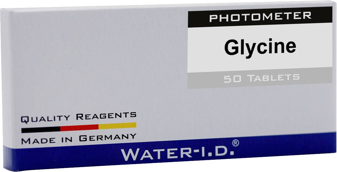 Reagenti per la qualità dell'acqua: confezione da 50 compresse di glicina per fotometro, prodotti in Germania da Water-ID.