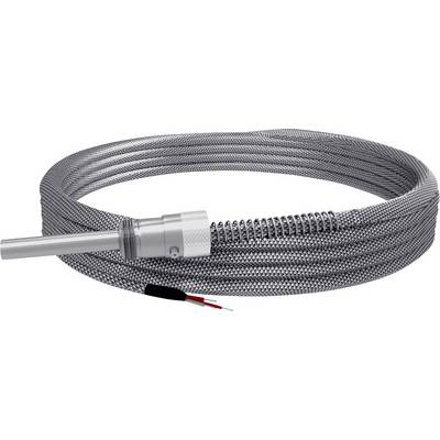 Un lungo cavo metallico intrecciato con una punta cilindrica. Potrebbe essere utilizzato per applicazioni tecniche o industriali.
