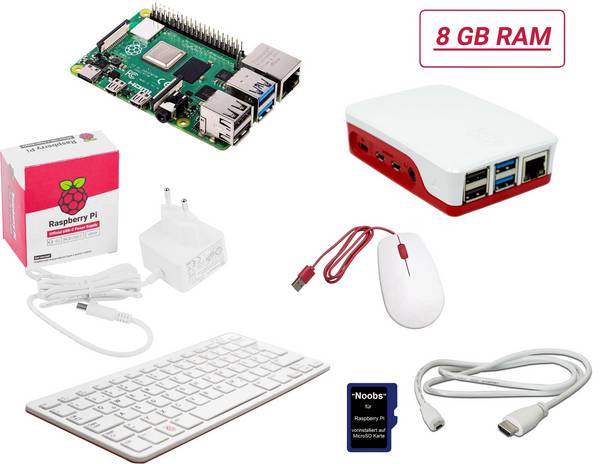 Raspberry Pi® Desktop Kit Raspberry Pi® 4 B 8 GB 4 x 1.5 GHz incl. tastiera, incl. mouse, incl. Noobs OS, incl. cavo di alimentazione, incl. custodia, incl. cavo HDMI