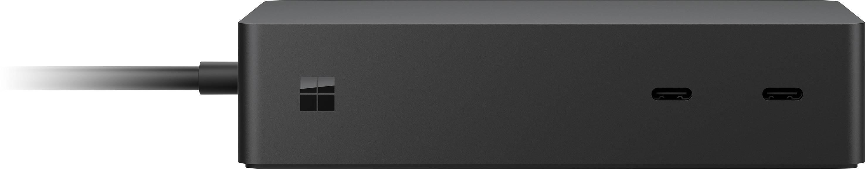 Stazione di dock nera con due porte USB-C sul lato frontale, idonea per collegare più dispositivi a un computer.